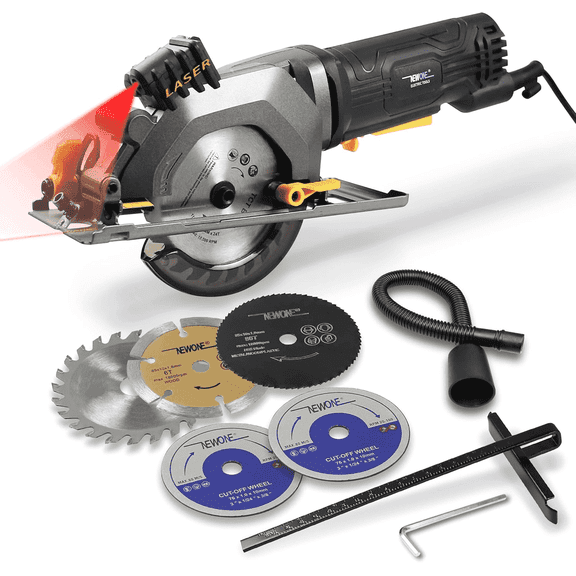 NEWONE Mini Circular Saw 4.5Amp Electric Circular Saw with 6 Saw Blades 3500RPM Circular Saw with Laser for Wood Soft Metal Tile and Plastic Cutting