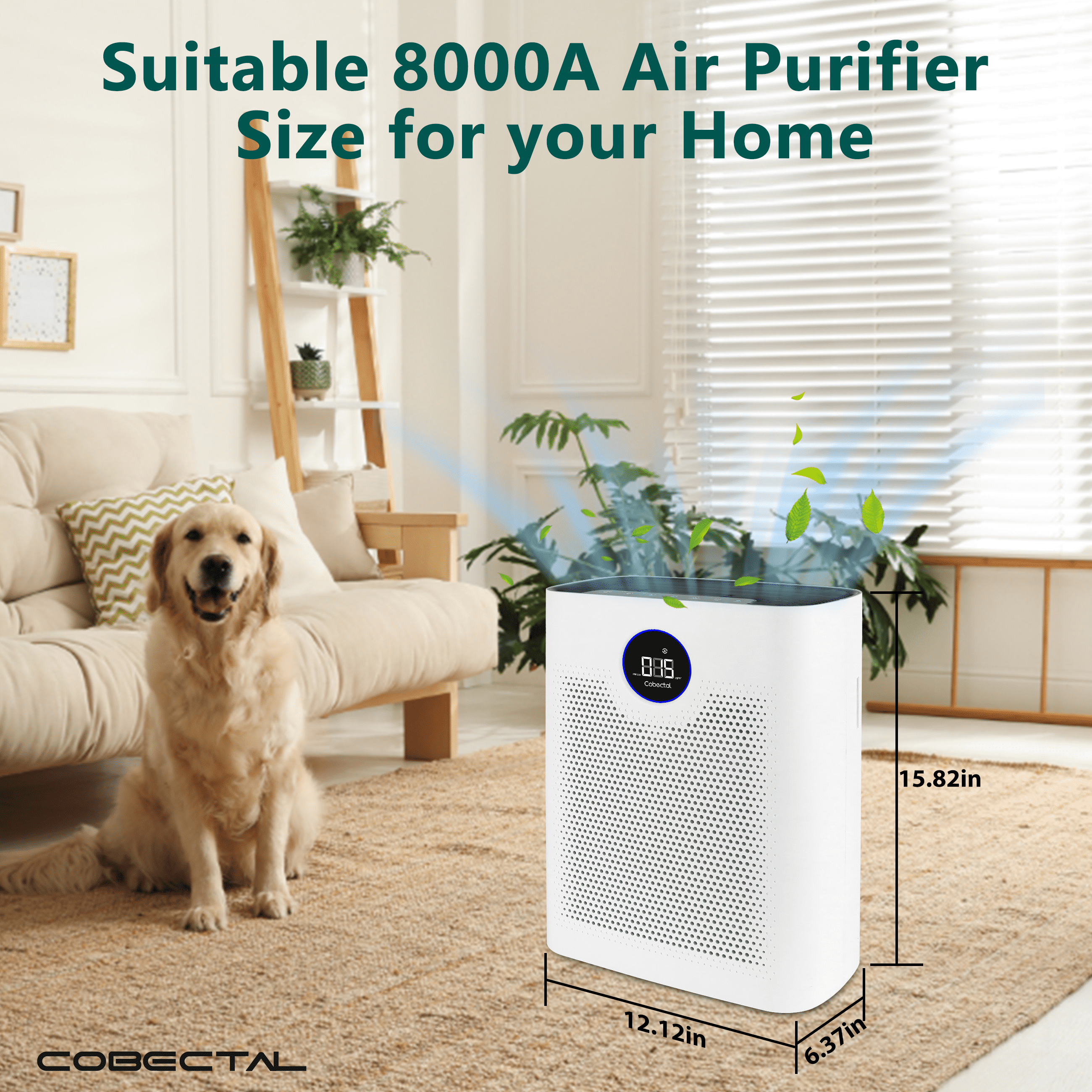 Cobectal ZQA-8000A Air Purifiers for Home,H14 HEPA Filter Air Purifier for Pet, Lager Room