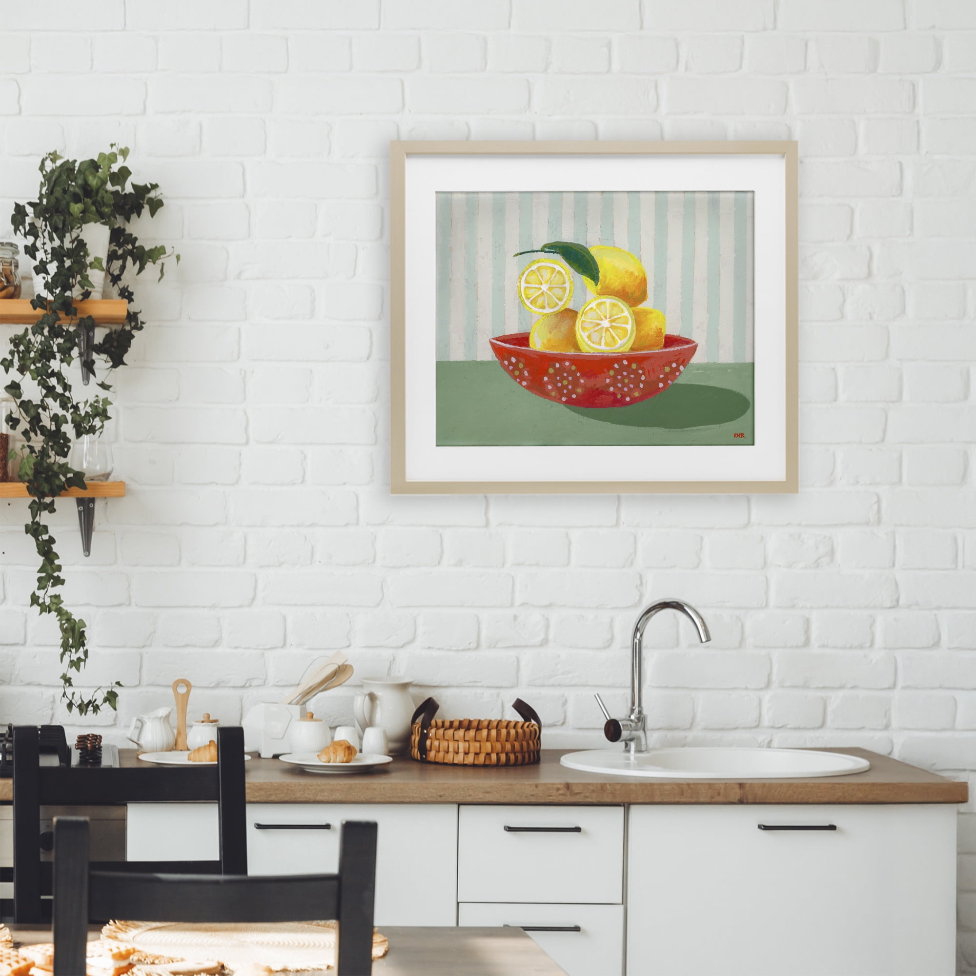 Stupell Industries Sunny Lemons in Red Bowl Birch Framed Print Under Glass, design by Rachael Reese
