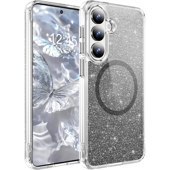 REQO Glitter Case for Samsung Galaxy S26,Compatible with Magsafe Cute Sparkly for Women Girls Clear TPU Bumper Shockproof Protective Phone Case for Samsung Galaxy S26 Bling