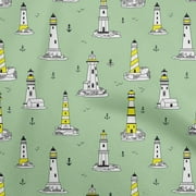 oneOone Polyester Spandex Mint Green Fabric Light House Dress Material Fabric Print Fabric By The Yard 56 Inch Wide