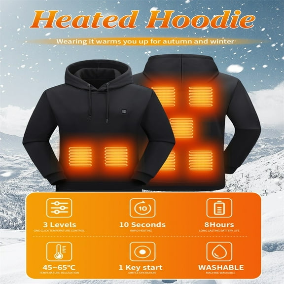 Heated Hoodie Men Women USB Electric Warming Sweatshirt 7 Zone Heat 3 Levels