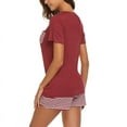 thumbnail image 4 of Women's Short Sleeves Pajamas Set Stripe Top Shorts Nightwear 2 Pieces Soft PJ Loungewear, 4 of 5