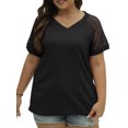 thumbnail image 4 of Mengpipi Plus Size Tops for Women Waffle Knit Lace Short Sleeve Blouse Casual Loose Summer T Shirts Black 1X-4X, 4 of 6