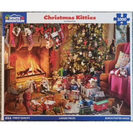 White Mountain 1000 Larger Piece Jigsaw Puzzle Christmas Kitties