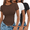 Black/Brown/White, variant on Women Short Sleeve Shirts Lightweight Basic Tops Ribbed Knit Outfit Tees Crew Neck T-Shirts Work Out Blouse Khaki + Brown + Black