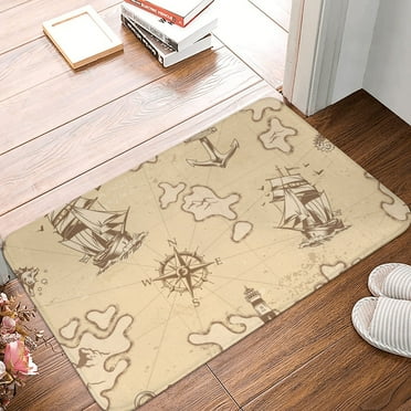 DouZhe Doormat Non-Slip Washable Floor Mat, Indoor Area Rug Vintage Nautical Old Ship Compass Pattern Carpet, 24x16 inches