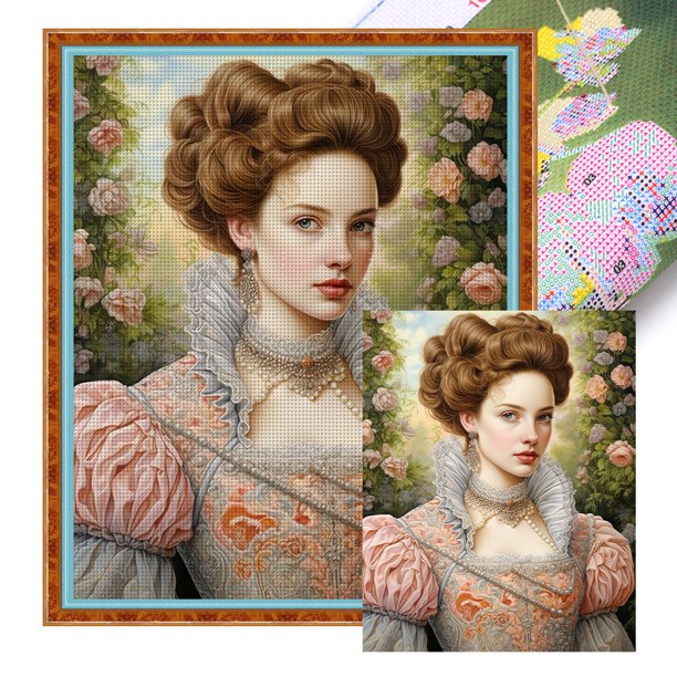 (11CTACC-4538__C__45X55) Hilo algodón ecológico bordado 11CT 3 hebras impresión 45*55cm kit serie personajes punto cruz mujer clásica