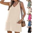 thumbnail image 2 of Swimsuit Coverup for Women Waffle Knit V Neck Short Sleeve Beach Coverup Dress with Pockets,Beige S, 2 of 7