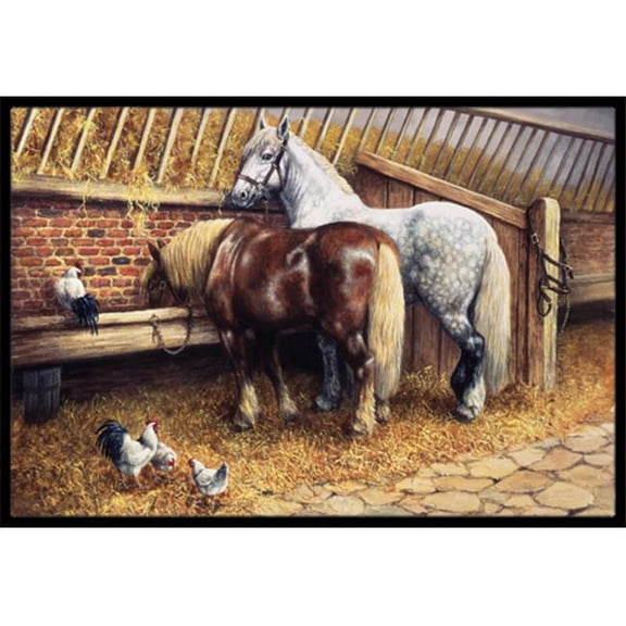 Horses Eating with the Chickens Indoor or Outdoor Mat, 18 x 27