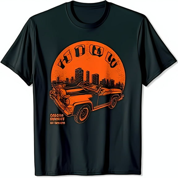 Retro Black T-Shirt with Sunset Car Graphic & HOWU Design Castroville Next
