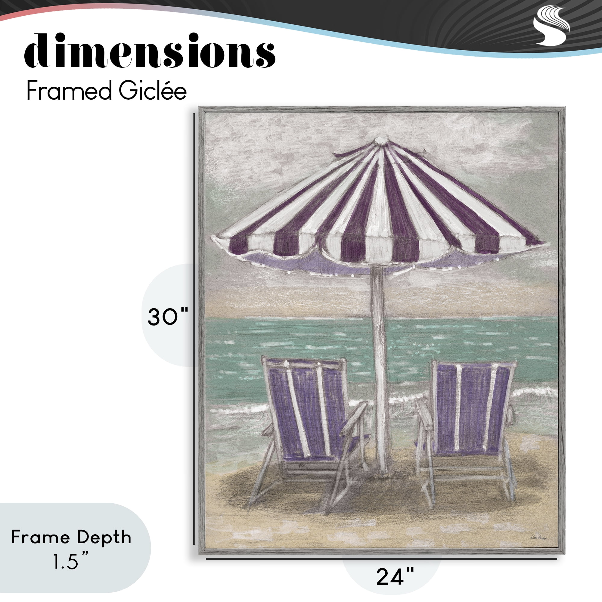 Stupell Industries Umbrella & Chairs on Beach Gray Framed Giclee Art, design by Patti Bishop