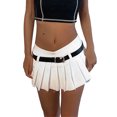 thumbnail image 1 of VISgogo Minifalda plisada para mujer, cintura baja, color sólido, con cremallera, falda acampanada corta con cinturón VISgogo moda, 1 of 9