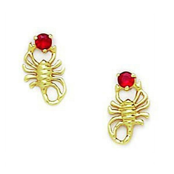 14k Yellow Gold January red 3x3mm CZ Scorpion Screw-Back Earrings - Measures 11x7mm