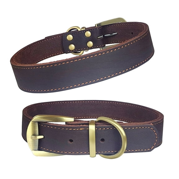 QianRuiDa Leather Dog Collar - Adjustable Size, Solid Metal Buckle, Suitable for Training, Walking and Daily Use - L