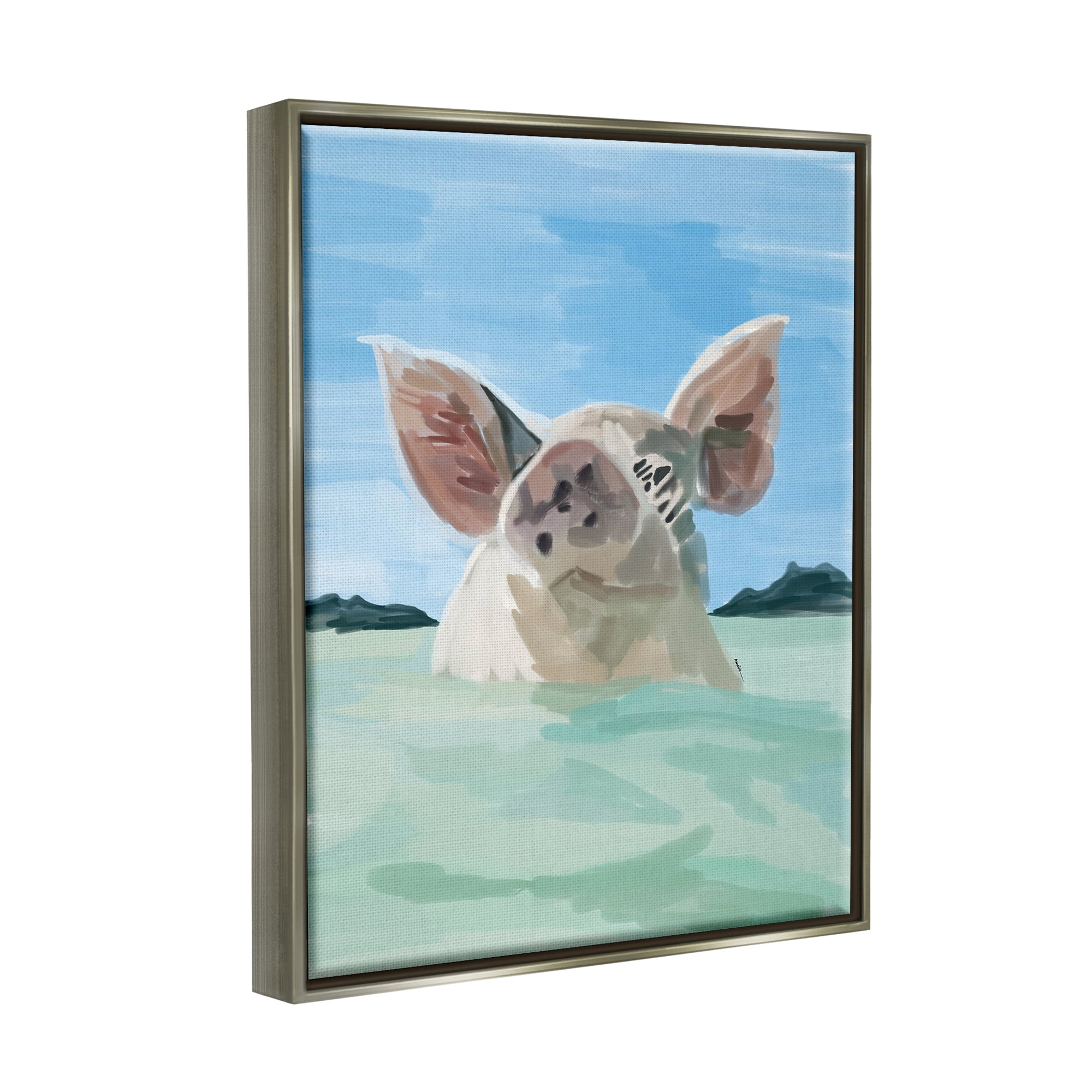Stupell Industries Abstract Pig Swimming Animal Animals & Insects Painting Gray Floater Framed Art Print Wall Art