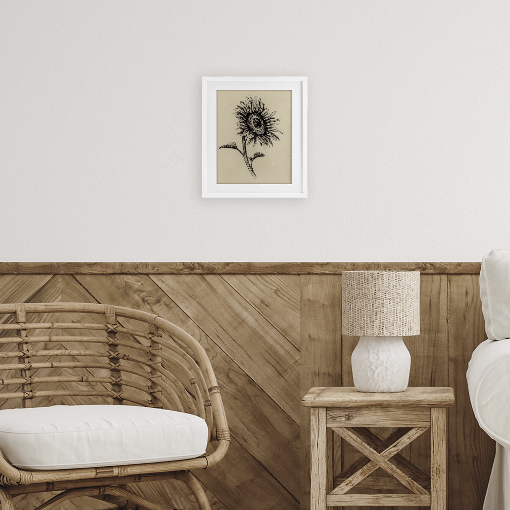 Stupell Industries Sunflowers in Charcoal White Framed Print Under Glass, design by Leah Noel Art