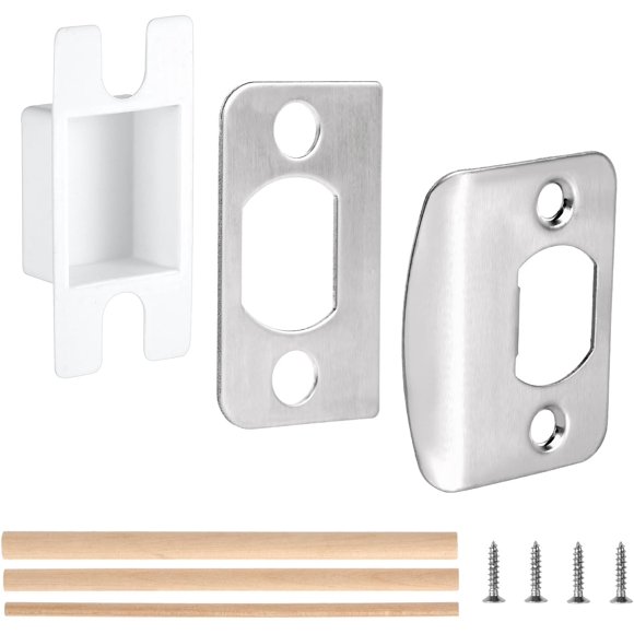 shiyou-1 Set Door Strike Plate, Standard Door Latch Restorer with Spacer Shim & Dust Box Stainless Steel Security Door Lock Strike Plate Replacement Repair Kits with Screws