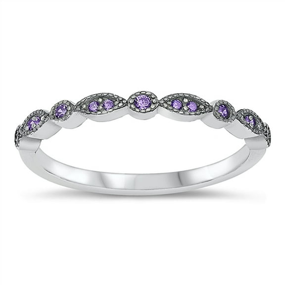 All in Stock Simulated Amethyst Cubic Zirconia Stackable Ring Sterling Silver Size 6