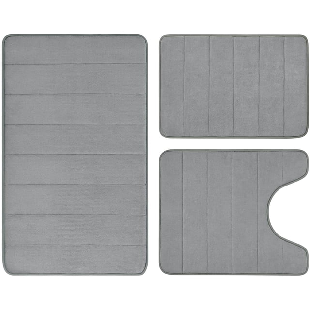 CPDD Grey Memory Foam Bathroom Rug Set 3 Piece Non Slip Extra Absorbent Shaggy Bathroom Mats and Rugs Sets, Soft & Dry Bath Mat Sets for Bathroom Washable Carpets Set Grey 3 Pieces Set