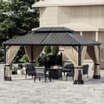 thumbnail image 3 of ASJMR 12x16 FT Hardtop Gazebo Double Roof with Metal Frame,Outdoor Pavilion with Curtains and Nettings,Garden Tent For Courtyards Backyards Decks Grass,Sand, 3 of 7