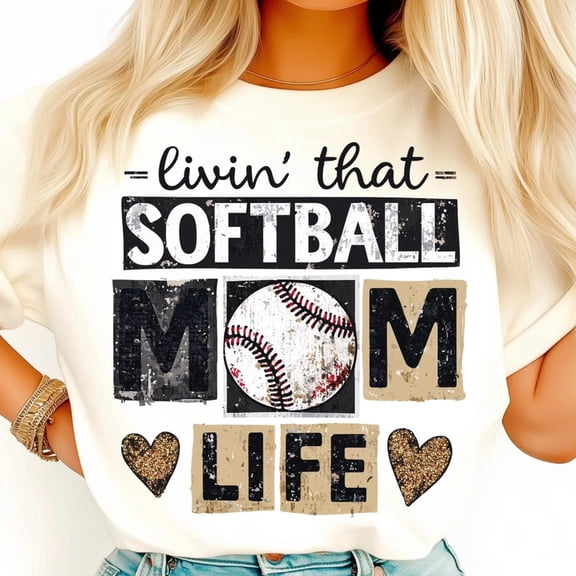 Softball Mom Life Shirt, Grunge Baseball Heart Tee, Distressed Sports Mama T-Shirt, Game Day Softball Graphic Shirt, Athletic Mom Tee