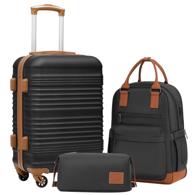 Juego de equipaje de mano Coolife de 3 piezas con cierre TSA, negro