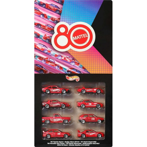 Hot Wheels Retro 1983 Chevy Silverado, 1982 Toyota Supra, 1987 Buick Regal GNX, BMW E36 M3 & More Diecast Car 8-Pack