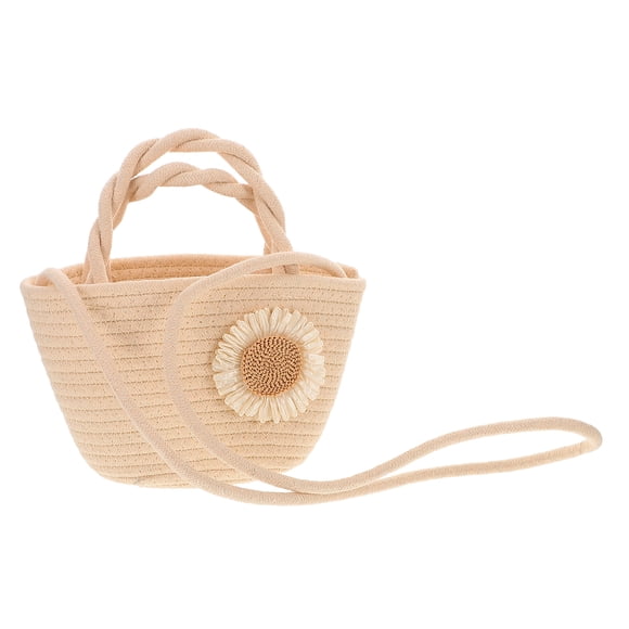 Minkissy Cotton Crochet Purse Handmade Shoulder Bag Beige Floral Design for Friendly Gatherings
