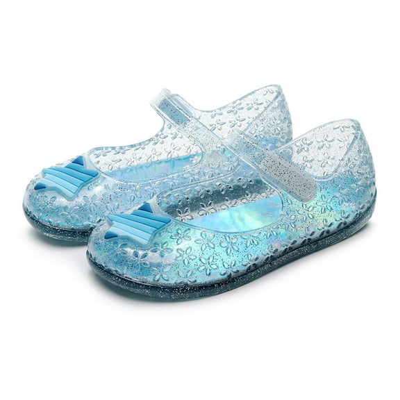 Gyujnb Girls Jelly Mary Jane Shoes, Star Pattern Hook and Loop Flat Round Toe (Toddler,Little Girls,Big Girls),6-7 Years