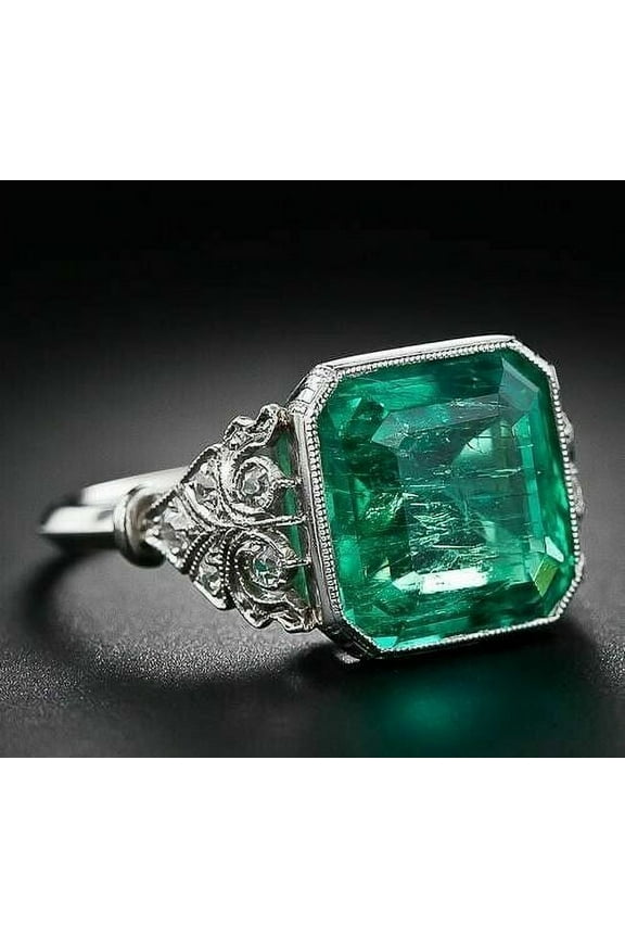 3 CT Lab Created Green Emerald Engagement Solitaire Ring 14K White Gold Plated