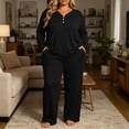 thumbnail image 2 of Lounge Sets for Women Plus Size Fashionable Solid Color Button V Neck Long Sleeved Shirt Pants Casual Home Suit Set XXL, 2 of 7