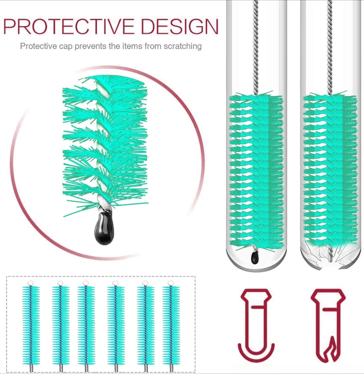 Long Straw Brush Cleaner 10 Pack, Flexible Nylon Tube Cleaning Brushes with 0.4" Bristles, Rust-Proof Stainless Steel Wire Washer for Reusable Tumblers, Sports Bottles & Pipes 10 Inch