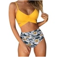 thumbnail image 2 of Puntoco Womens swimsuits clearance,Women Solid Printed Bikini Push-Up Pad Swimwear Set Swimsuit Beachwear Yellow, 2 of 7