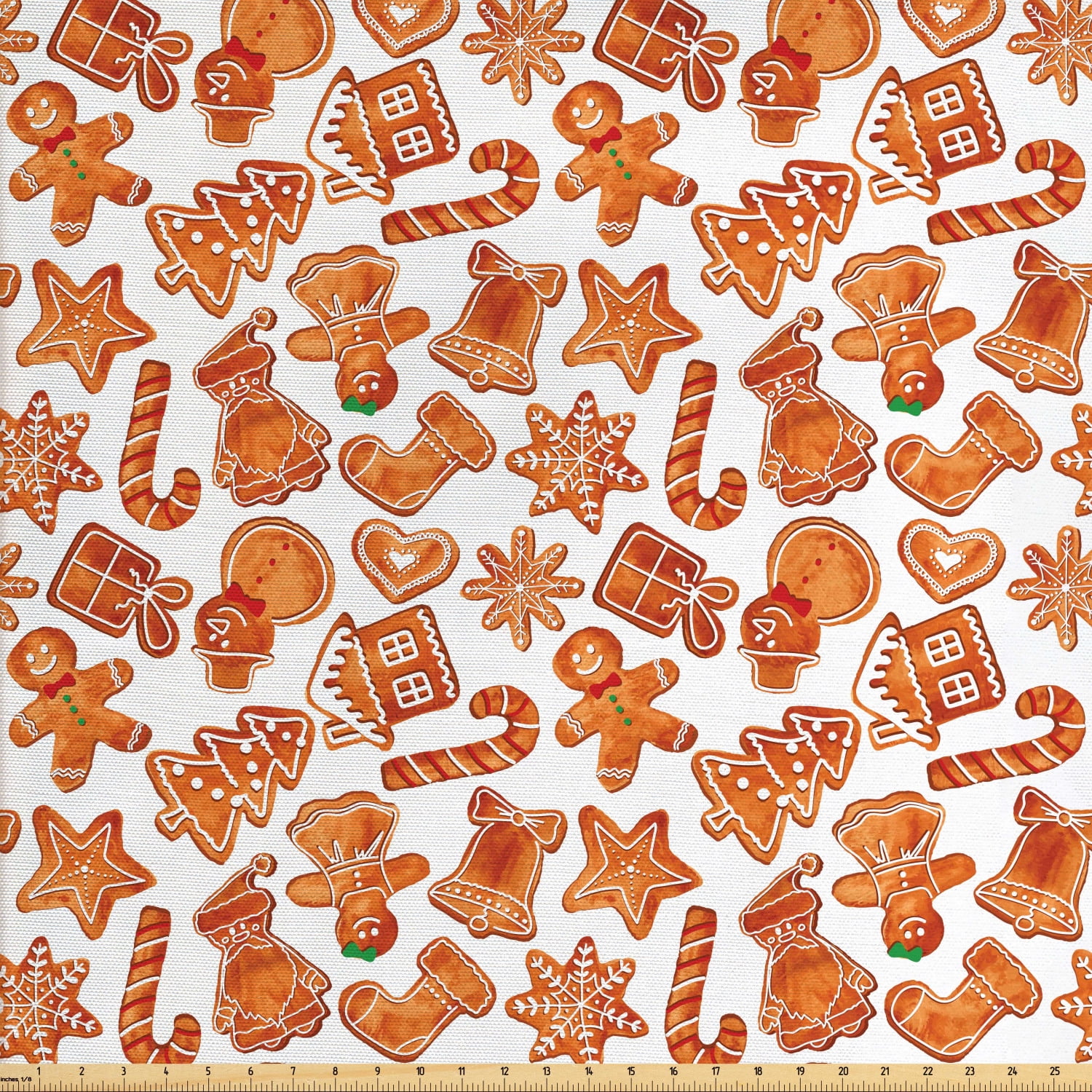 Christmas Fabric by The Yard, Gingerbread Man House Cones Xmas Cookie