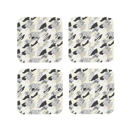 

Drink Coasters Set of 4 Grey White Camouflage Leather Coasters for Coffee Table Protector Heat Resistant Cute Coasters for Home Decor Housewarming Gifts Bar Kitchen 4 Inch Square