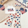 thumbnail image 5 of 4th of July Baby Girl Outfit Toddler Memorial Day Clothes Girls Independence Day USA Printed Camisole Top Flared Pants Butterfly Bow Headband Girls Short Sleeved Suit, 5 of 7