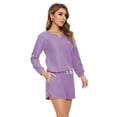 thumbnail image 5 of Loungewear for Women Long Sleeve Top and Shorts 2 Piece Pajama Set with Pockets(Purple M), 5 of 6