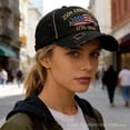 thumbnail image 4 of 250th Anniversary Baseball Cap, Distressed Denim Hat with Embroidered USA Flag, Vintage Ripped Adjustable Snapback for Independence Day, Semiquincentennial and National Holiday Celebration-Black, 4 of 6
