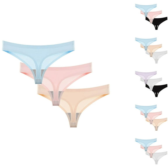 HAOTAGS 3Pack Panties for Women,Solid Breathable Quick-Dry Causal Thong Panties Beige XS