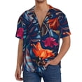 thumbnail image 3 of Naloa Tropical Flower Men's Loose Fit Cuban Collar Short-Sleeve Shirt with Button-down and Chest Pocket for Everyday Wear Outings - Small, 3 of 7