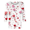 thumbnail image 4 of Heart 3/4 Sleeve Tshirts Womens Plus Size Valentines Tops Cute Holiday Print Tee Basic Tunic Shirts, 4 of 4