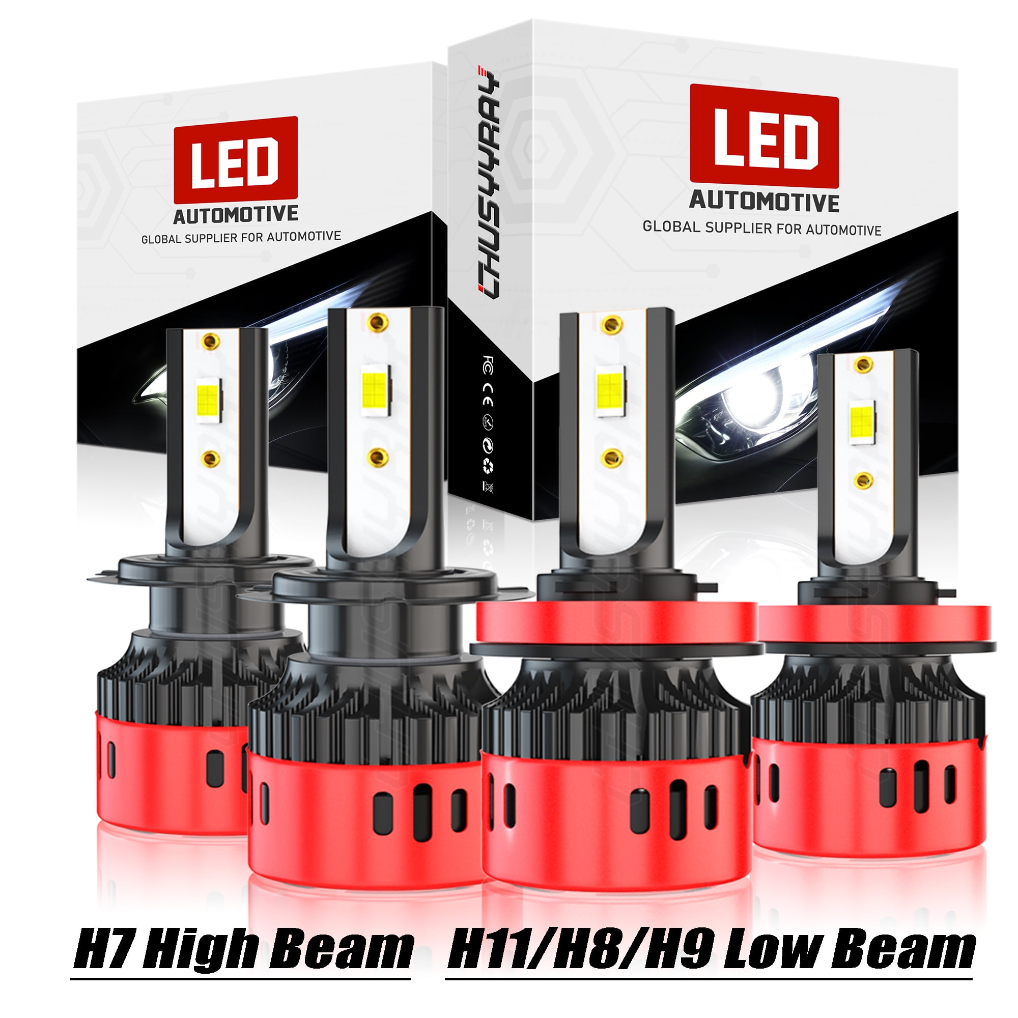 4x H7 H11 LED Headlight Bulbs Kit 6000K High Low Beam For Chevy Malibu ...