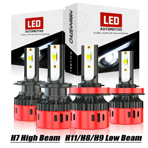 H7 LED Light Bulbs and H11/H8/H9 LED Light Bulbs Kit 6000K White LED High/Low Beam Combo 4x Bulbs