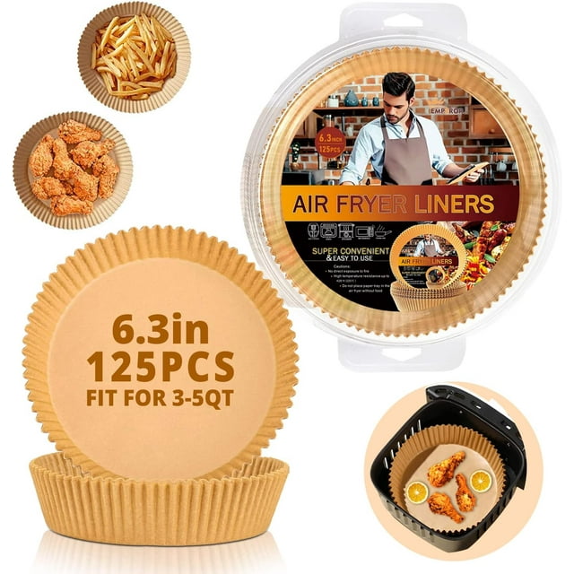 SURJDE Doublures de Friteuse à Air Chaud Jetables Rondes 6,3 Pouces - 125 Pcs Papier Parchemin pour Friteuse à Air de 2-5 QT Antiadhésif, Résistant à l'Huile - Cuisson, Rôtissage, Micro-Ondes (Rond - 6,3 Pouces (125 Pcs
