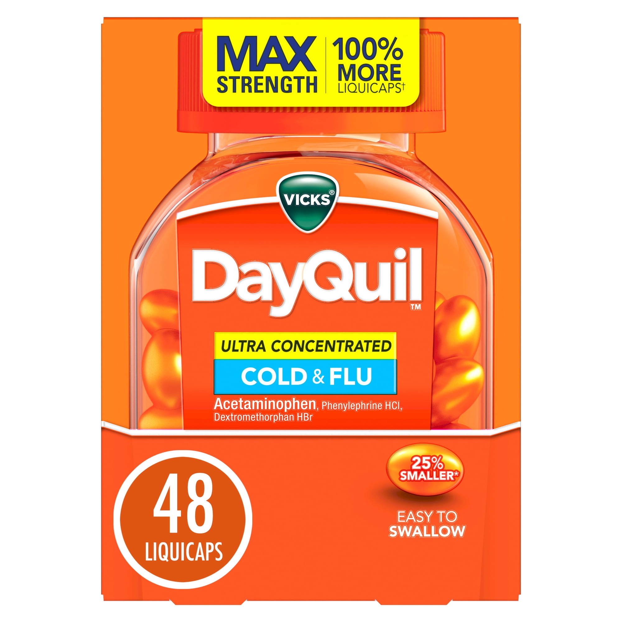 Vicks DayQuil Cold & Flu Ultra Concentrated Liquicaps, Cold Medicine for Adults, 48 Count
