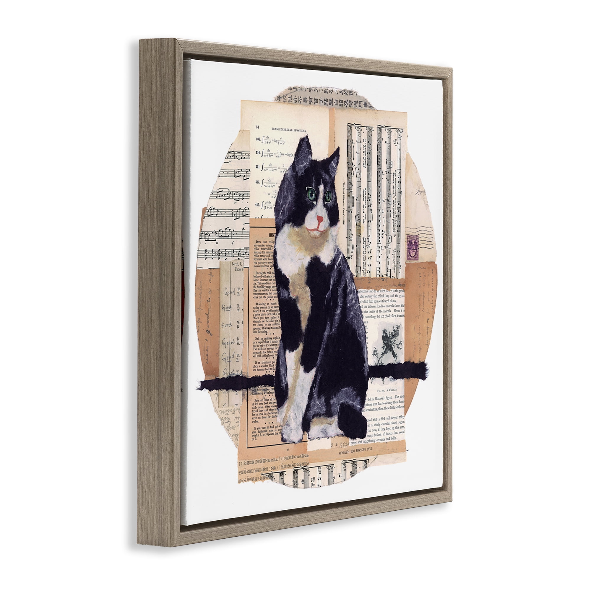 Stupell Industries Tuxedo Cat Collage Animals & Insects Painting Brown Floater Framed Canvas Art Print Wall Art, 18 x 18