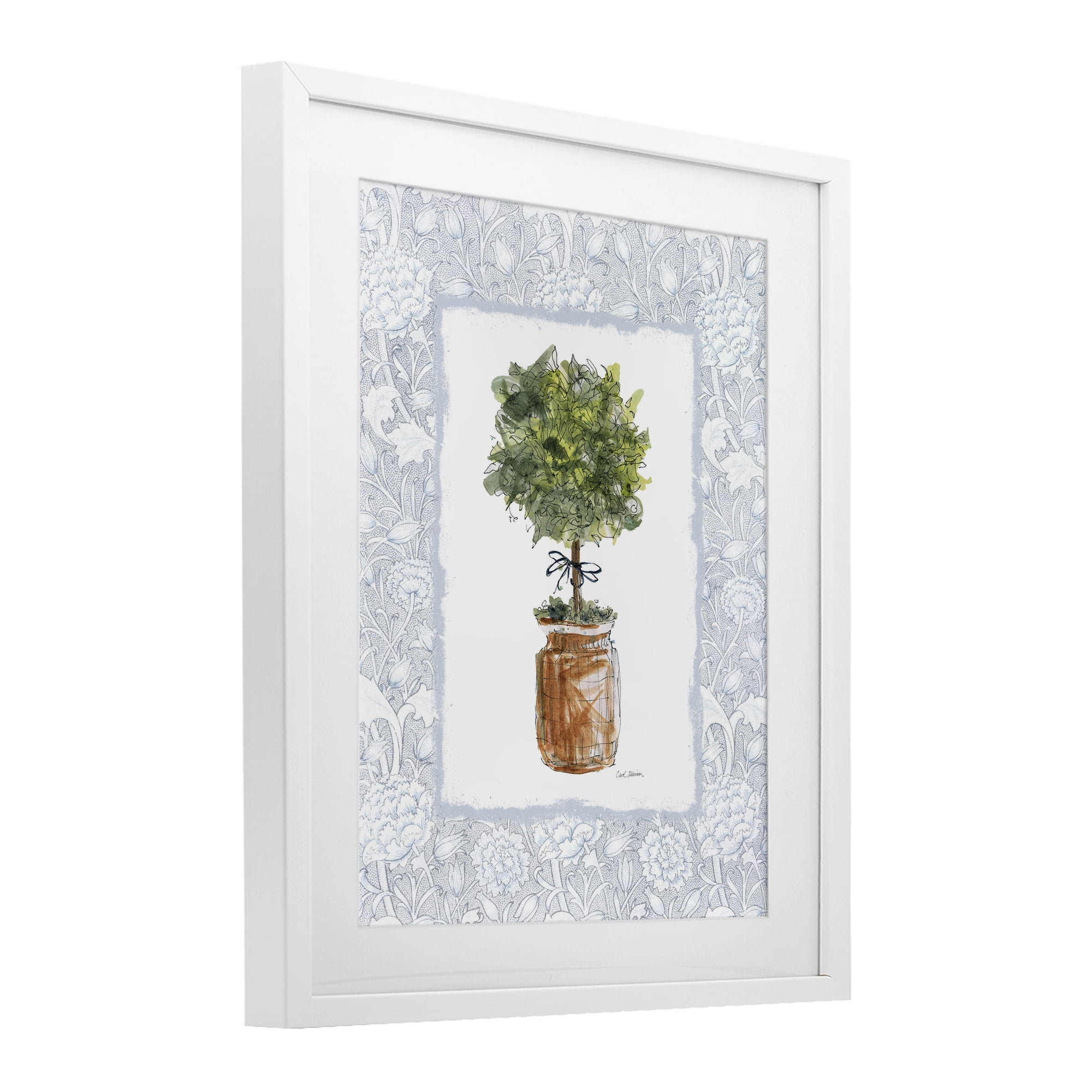 Stupell Industries Potted Topiary with Ribbon White Framed Print Under Glass, design by Carol Robinson