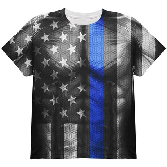 Halloween Thin Blue Line Superhero Costume All Over Youth T Shirt Multi YLG