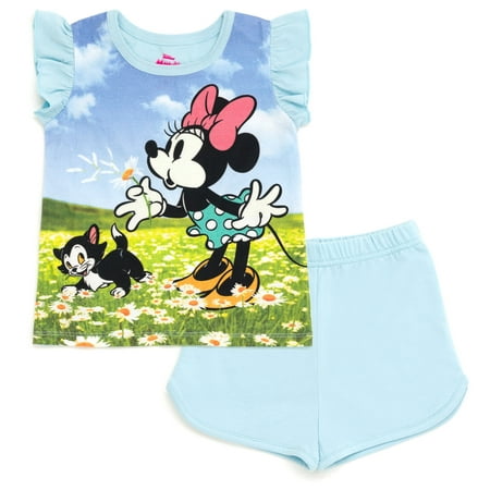 Disney Minnie Mouse Floral Toddler Girls T-Shirt and French Terry Shorts Outfit Set Infant to Little Kid